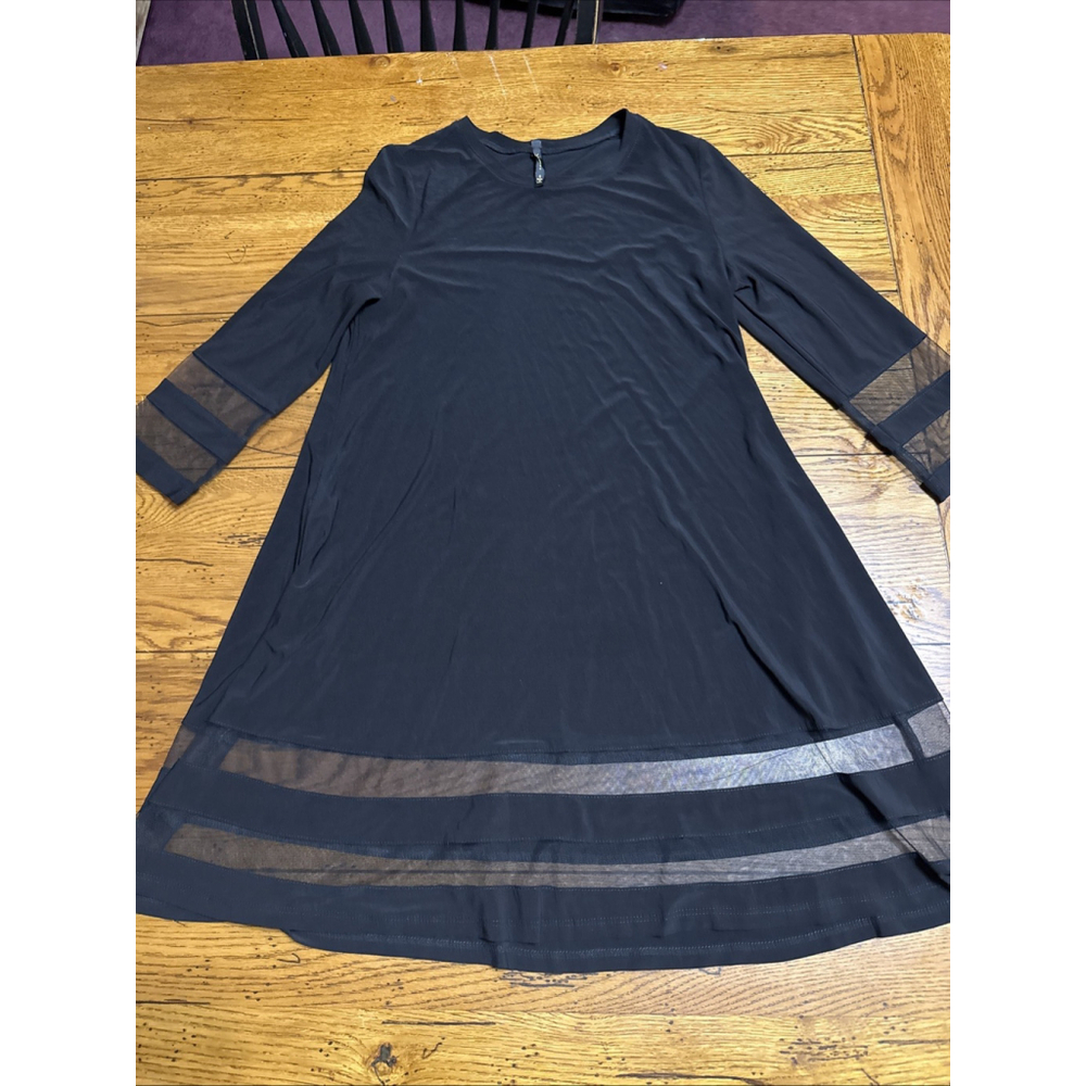 IC by Connie K Black Mesh Stripe Trim Dress Sz small D18